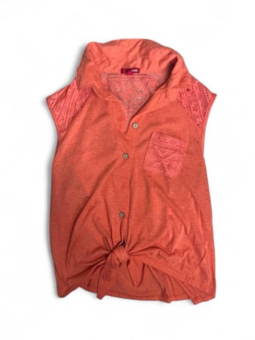 BONGO Coral Lace-Trim Tie-Front Button Down Top